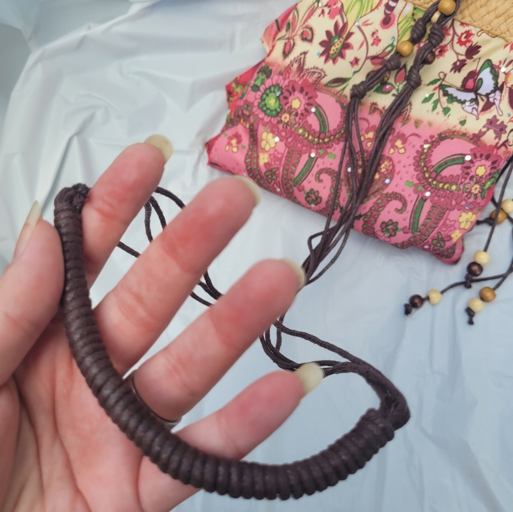Cappelli Straworld Pink & Raffia Boho Ruffle Crossbody Purse - Picture 10 of 16